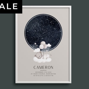 Quand vous êtes né baptême carte des étoiles par date d’impression, filleul filleule cadeau affiche, unique par votre emplacement et votre date, mignon nouveau bébé