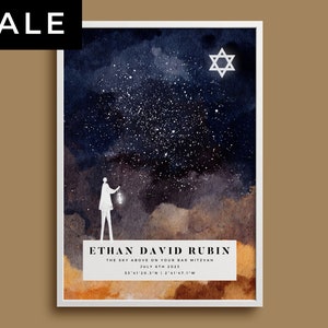 Aangepaste Bar Mitswa Star Map By Date Print, Mazel Tov, Star David Gift voor Joodse Party Celebration, Coming Of Age Gefeliciteerd Keepsake