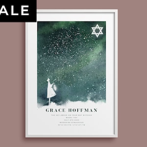 Bat Mitswa Star Map Print Gift, Mazel Tov Keepsake, Star David Gift voor Joodse ceremonie viering, Coming Of Age Party Gefeliciteerd