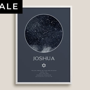 Invitación personalizada de Star Map Bar Mitzvah con nombre editable, Save the Date Invites, Recuerdo para hijo, ahijado, niño que llega a la mayoría de edad Mazel Tov!