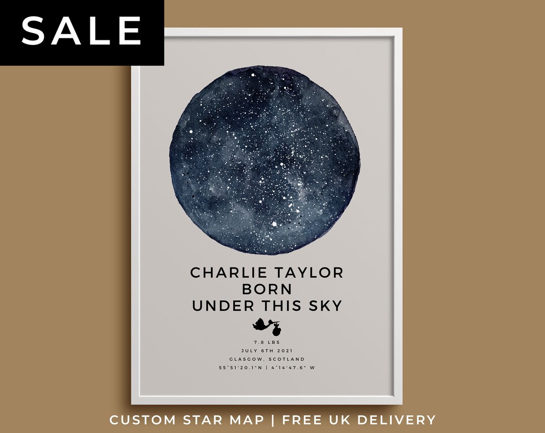Baby Custom Star Map Print, Born Under This Sky, Night Date You Were ...