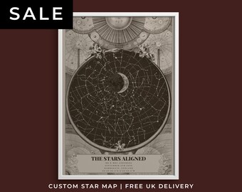 Valentines Day Vintage Style Star Map, Perfect one-of-a-kind, Gift for Boyfriend, Girlfriend, Wife, Husband, Sweetheart, Personalised Print