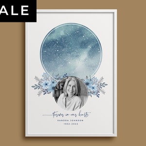 Forever In Our Hearts Personalisiertes Sternenkarte Druck Poster mit Bild, Foto, Bild, personalisiertes Trauerbegräbnis Geschenk, Memorial Print