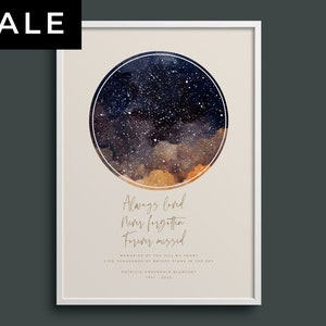 Always Loved, Never Forgotten, Forever missed, Personalisiertes Sternenkarte Poster, Erinnerungen füllen mein Herz, Nachdenkliches Erinnerungsgeschenk Andenken