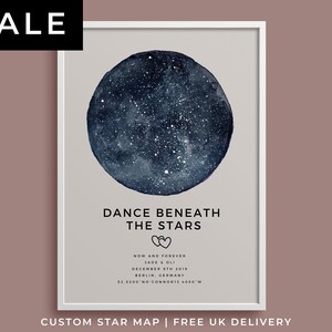 Memorable primera canción de baile letras debajo del mapa de las estrellas, recepción de boda, regalo de aniversario, prometido, donde todo comenzó, Night Sky Print