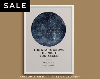 Engagement Personalised Day Gift, Custom Star Map Print of Sky, When Where It All Began, Him and Her, Newly Engaged Couple Keepsake Art