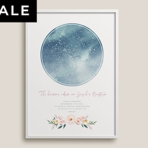 Regalo de ahijada, Recuerdo de bautismo Impresión de mapa estelar, El cielo cuando fuiste bautizada, Personalizar con fecha y hora y lugar, Arte floral
