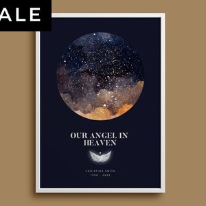 Unser Engel im Himmel Personalisiertes Poster mit Namen, Personalisiertes Beileid Geschenk, Trauerfall Erinnerungsgeschenk mit Flügeln