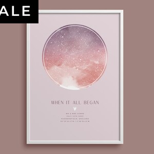 Wenn alles begann, Sternenhimmel Karte Druck, Personalisiertes Poster, Hochzeit, Verlobung, Jahrestag Geschenk mit Datum Uhrzeit Ort