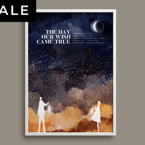 Carte des étoiles personnalisée unique, ciel étoilé galaxy personnalisé, date de mariage précise, grand cadeau d’anniversaire pour mari, femme, belle-fille