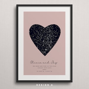 Rosa Herz Sternenkarte Druck, Nacht Wir haben Jahrestag Poster, Celestial Constellation Print, Wo alles begann