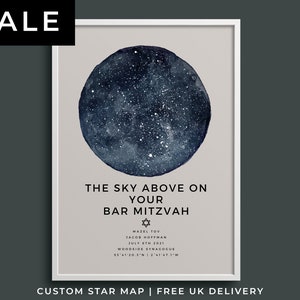 Bar Mitzvah, Mazel Tov, Impresión de mapa estelar personalizado, Regalo de la Estrella de David para la celebración de la ceremonia, Hijo judío, Sobrino, Nieto, Niño, Amigo de la familia