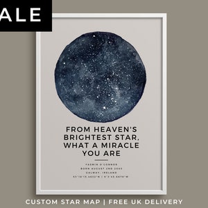Subrogacy Miracle Baby, Póster de impresión de mapa estelar personalizado, Fecha de constelación de fertilidad de FIV, Regalo para bebé en adopción, Familyversary, Gracias