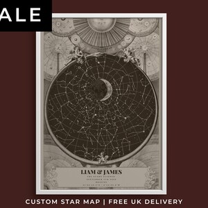 M. et M. Custom Same Sex Antique Style Star Map Print, Ciel étoilé, LGBTQ, Souvenir attentionné Date et lieu spéciaux précis, Cadeau du marié gay