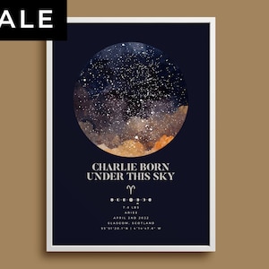 Trendiger personalisierter Himmel Karte Druck mit personalisierter Botschaft, Geburtstagsgeschenk, Nachthimmel wenn Du geboren bist Andenken, Wanddeko, nachdenkliches Geschenk