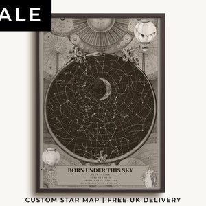 Antique Style Star Map, Unique Baby Shower Gift for New Arrival, Night Sky on Date of Birth, Vintage Nursery Wall Art, Newborn Birthday Gift