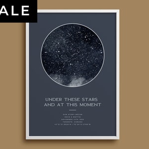 Aangepaste sterrenkaart door Date Night Sky Print gepersonaliseerd huwelijkscadeau voor vriend verlovingscadeau voor hem, onder deze sterren op dit moment