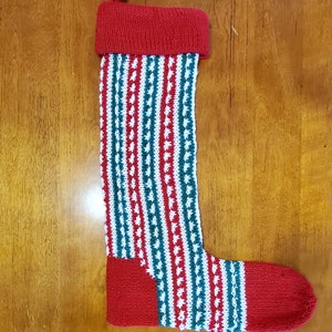 Christmas Stocking Hand Crocheted Granny Squares Red Green White