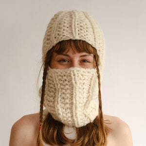 Cream Wool Balaclava, Handmade Chunky Balaclava, Over Size Balaclava, Super Cute Handmade Balaclava, Gift For Girlfriend, Big Balaclava