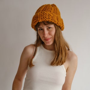 Handmade Mustard Beanie,  Handkint Mustard  Beanie, Knit Oversize Beanie, Chunky orange Beanie, Gift For Girlfriend, Oversize Winter Hat