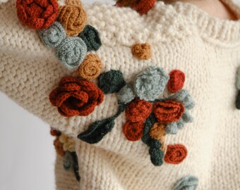Handmade Knit Cardigan Chunky Embroidered Cardigan Cropped - Etsy