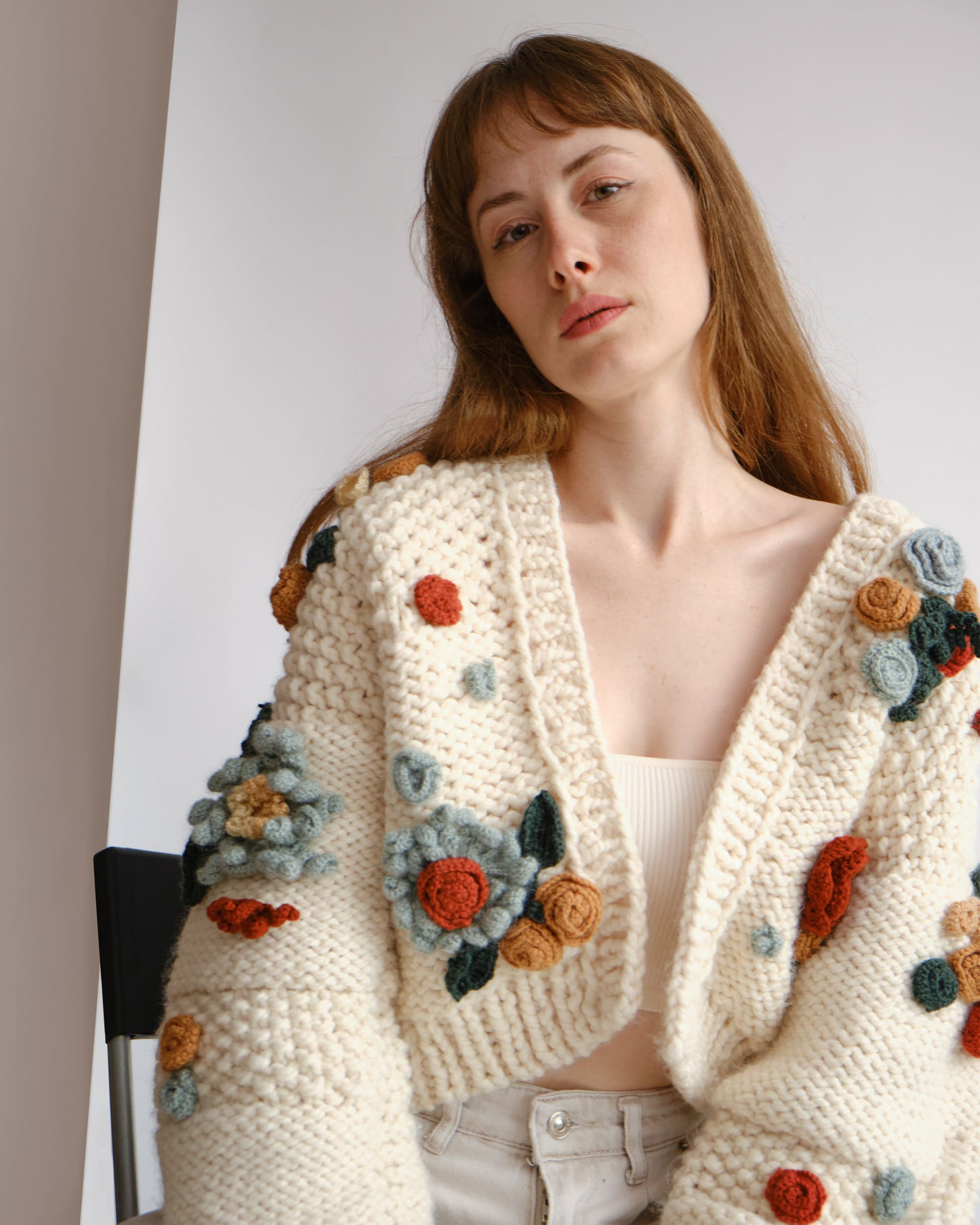 Handmade Knit Cardigan Chunky Embroidered Cardigan Cropped Etsy