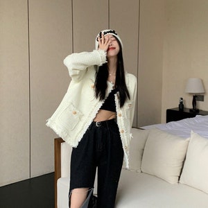 Women Vintage Boucle Tweed Jacket - Vintage-Inspired Elegant Tweed Blazer| High Quality Short Suit Top with Single Buttons