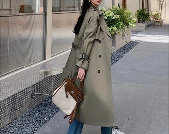 Women Dark Brown Trench Coat Jacket with Double Buttons - Elegant Stylish Lightweight Outerwear for Women