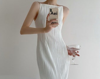 Women Sleeveless Midi Dress - Cotton Occasion Dress | Halter Neck, Midi Length | Basic Fashion