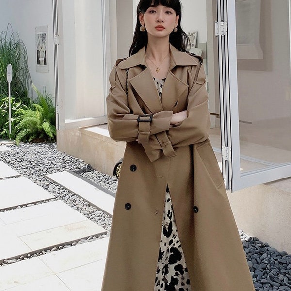 Trench-coat élégant à double boutonnage pour femme - Manteaux et vestes Ensemble toutes les saisons