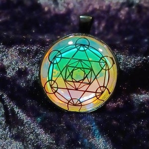 Meratrons cube/merkaba sacred geometry double sided glass pendant. image 1