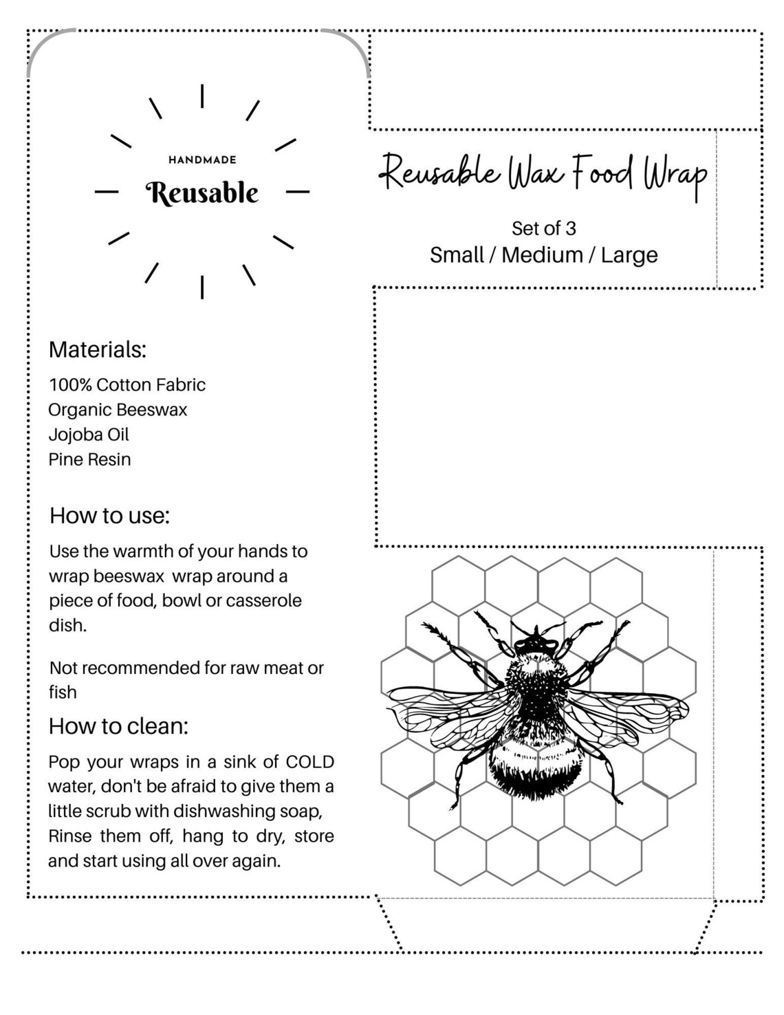 Reusable Wax Food Wrap Package Peekaboo Window Holds Set of 3 Beeswax