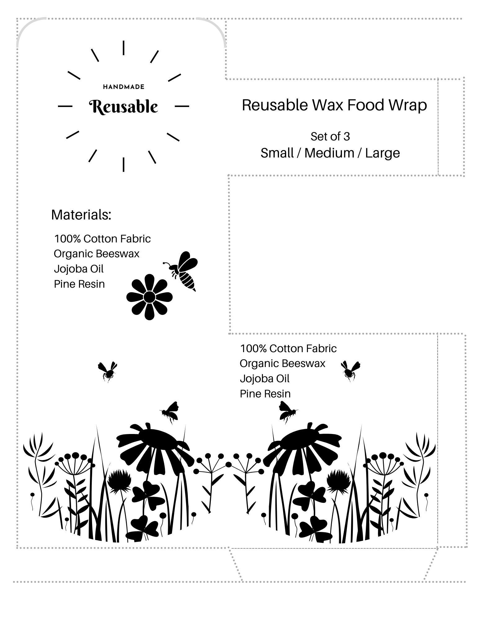 Reusable Wax Food Wrap Package Envelope Peekaboo Window Template Field
