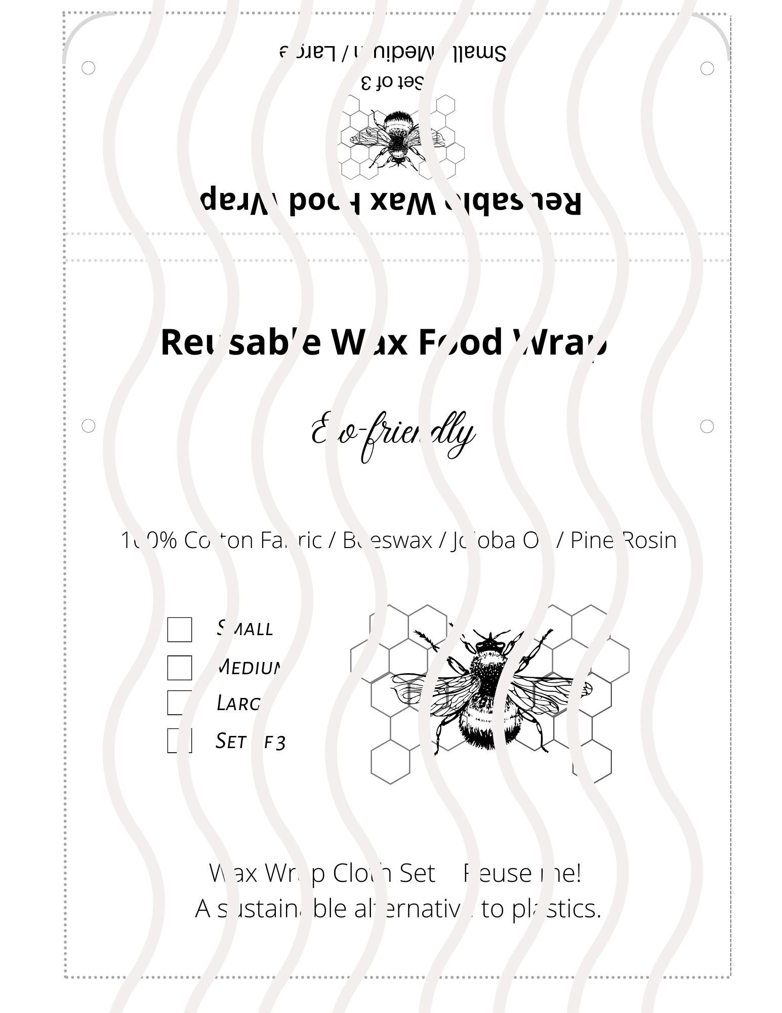 PRINTABLE Beeswax Wrap Package Sleeve Template Downloadable PDF