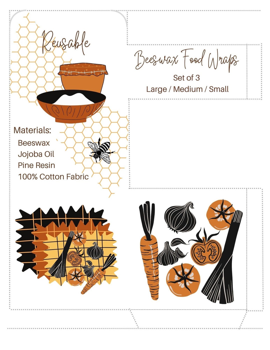 PRINTABLE Wax Food Wrap Package Envelope Peekaboo Window Holds Set of 3 ...