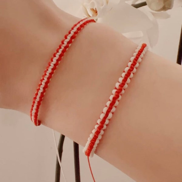 Bracelet Martisor | Bracelet blanc et rouge | Martenitsa | Bracelet réglable en deux couleurs | Martisor roumain | Tradition printanière