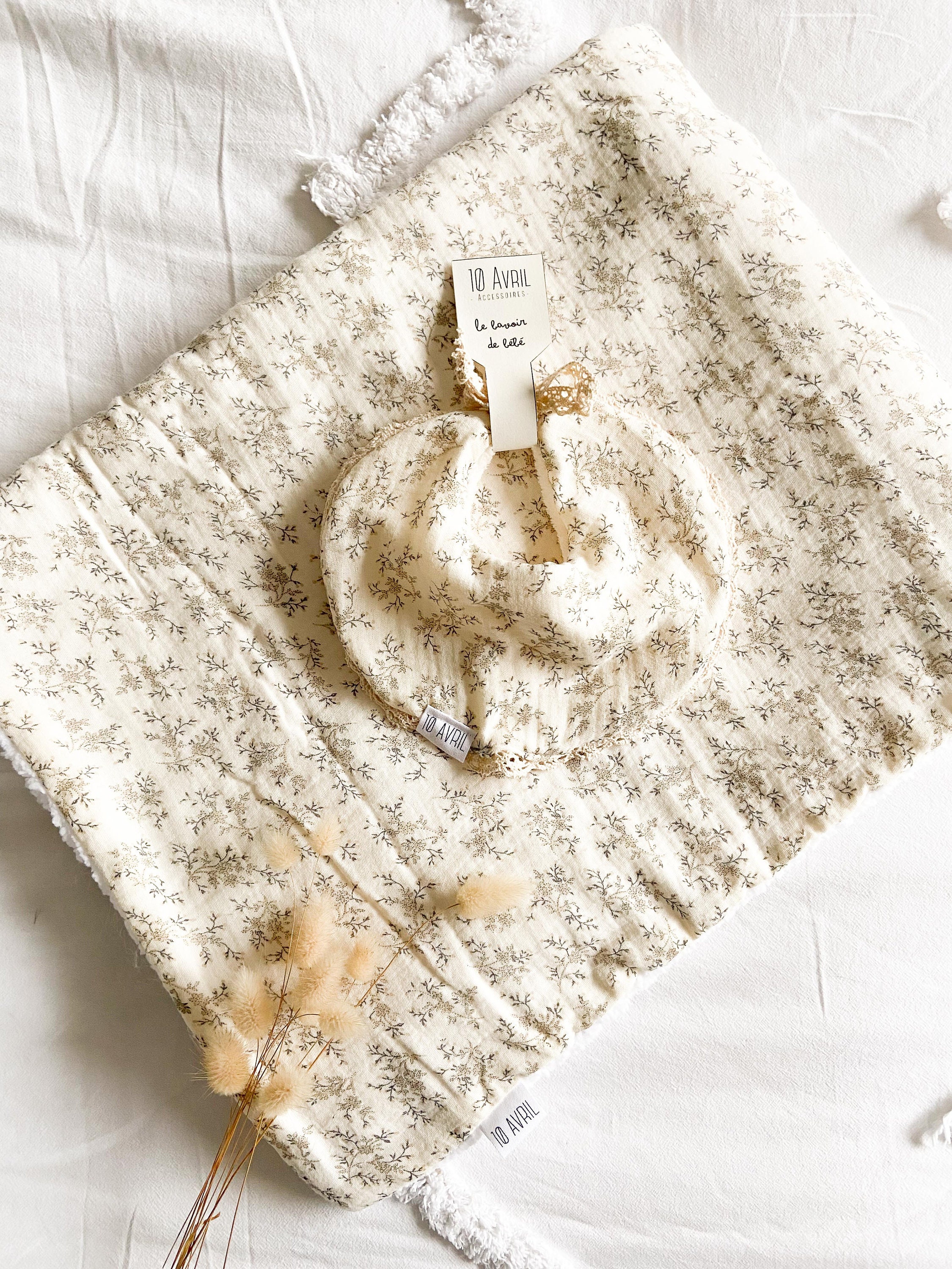 Ensemble Couvertures + Bavoirs Assortis Liberty Beige