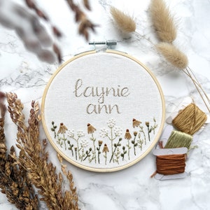 Custom Name Embroidery Hoop: Floral Baby Name Wall Art