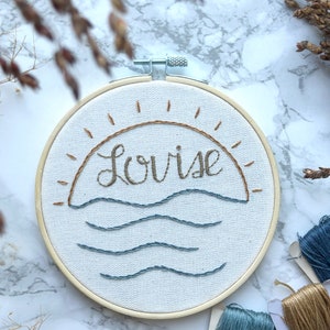 Custom Name Embroidery Hoop | Custom Baby Name Embroidery | Custom Baby Shower Gift | Baby Name Wall Art | Beach Themed Embroidery