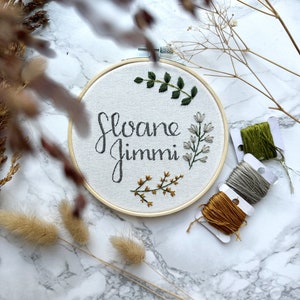 Custom Name Embroidery Hoop: Floral Baby Name Wall Art