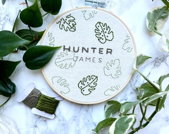 Custom Name Embroidery Hoop | Custom Baby Name Embroidery | Custom Baby Shower Gift | Jungle Nursery | Tropical Nursery | Boys Nursery Decor