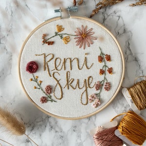 Custom Name Embroidery Hoop: Floral Baby Name Wall Art
