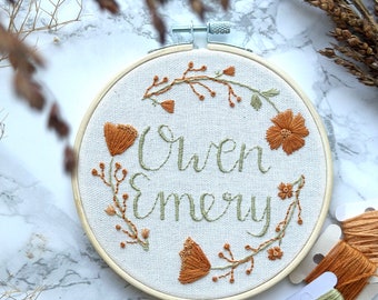 Custom Name Embroidery Hoop | Custom Baby Name Embroidery | Custom Baby Shower Gift | Baby Name Wall Art | Baby Name Embroidery Gift