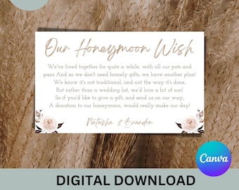 Customized Wedding Honeymoon Poem, Honeymoon Fund, Money Wish Gift Cards, Wedding Gift