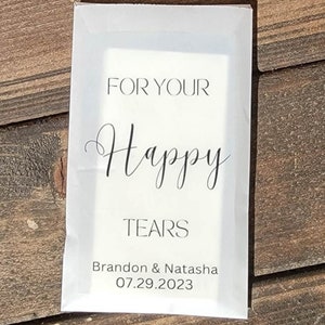 For your happy tears, Wedding tissues, Personalized wedding tissues, personalized wedding favors, Personalized tissues