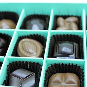 12 pieces of fruit truffle chocolate in a box. Milky Chocolate and Dark Chocolate