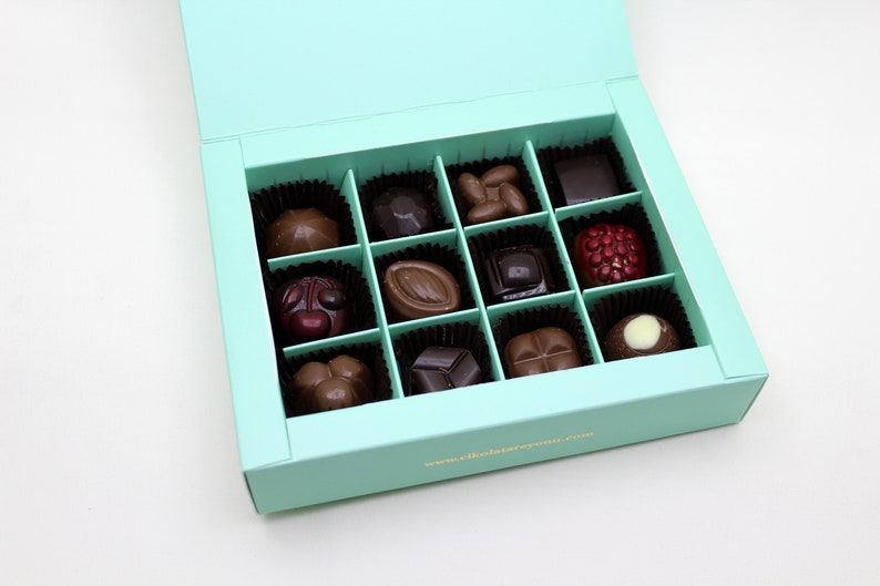 12 pieces of fruit truffle chocolate in a box. Milky Chocolate and Dark Chocolate