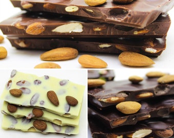 Natural chocolate Bark, Almond Bark handmade chocolates, Dark, Milky and White Chocolate 250 Gram / 8.82 oz