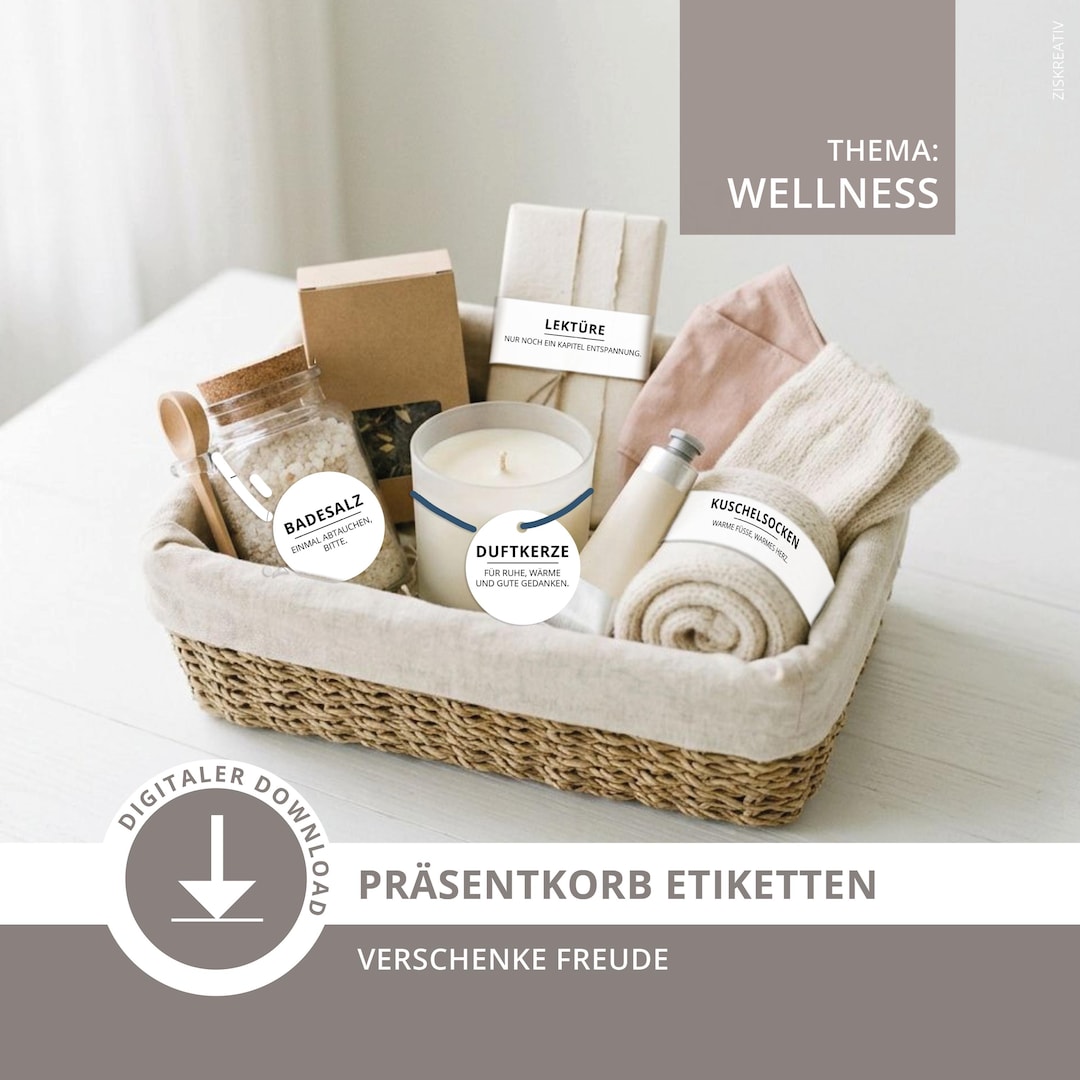 Wellness Gift Basket Label | Digital Download | Printable Spa Gift ...