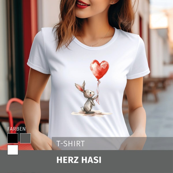 T-Shirt Herz mit Hase - Liebe - Herzluftballon